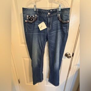 Miss Me Blue Boot Cut Crop Jeans with Star Accents